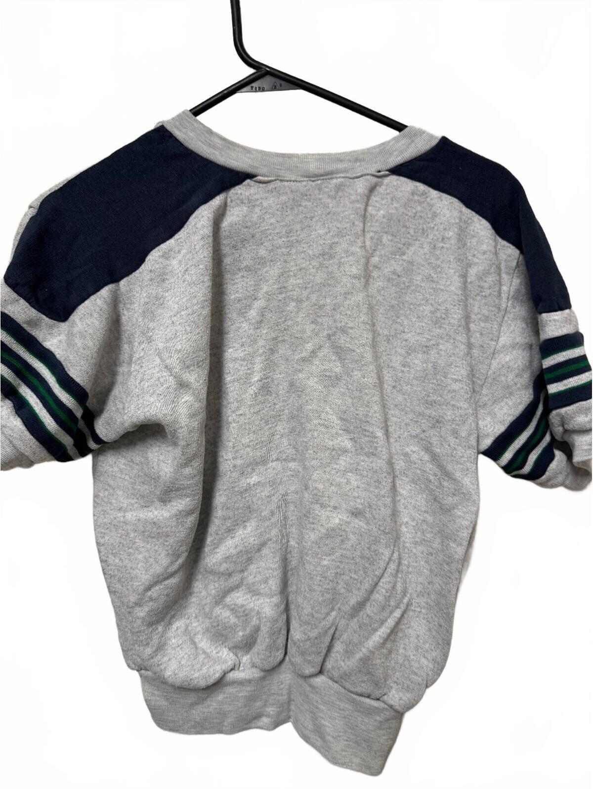 Vintage Finish Line V-Neck Short Sleeve Sweatshirt Gray Striped Small — image 4 of 4